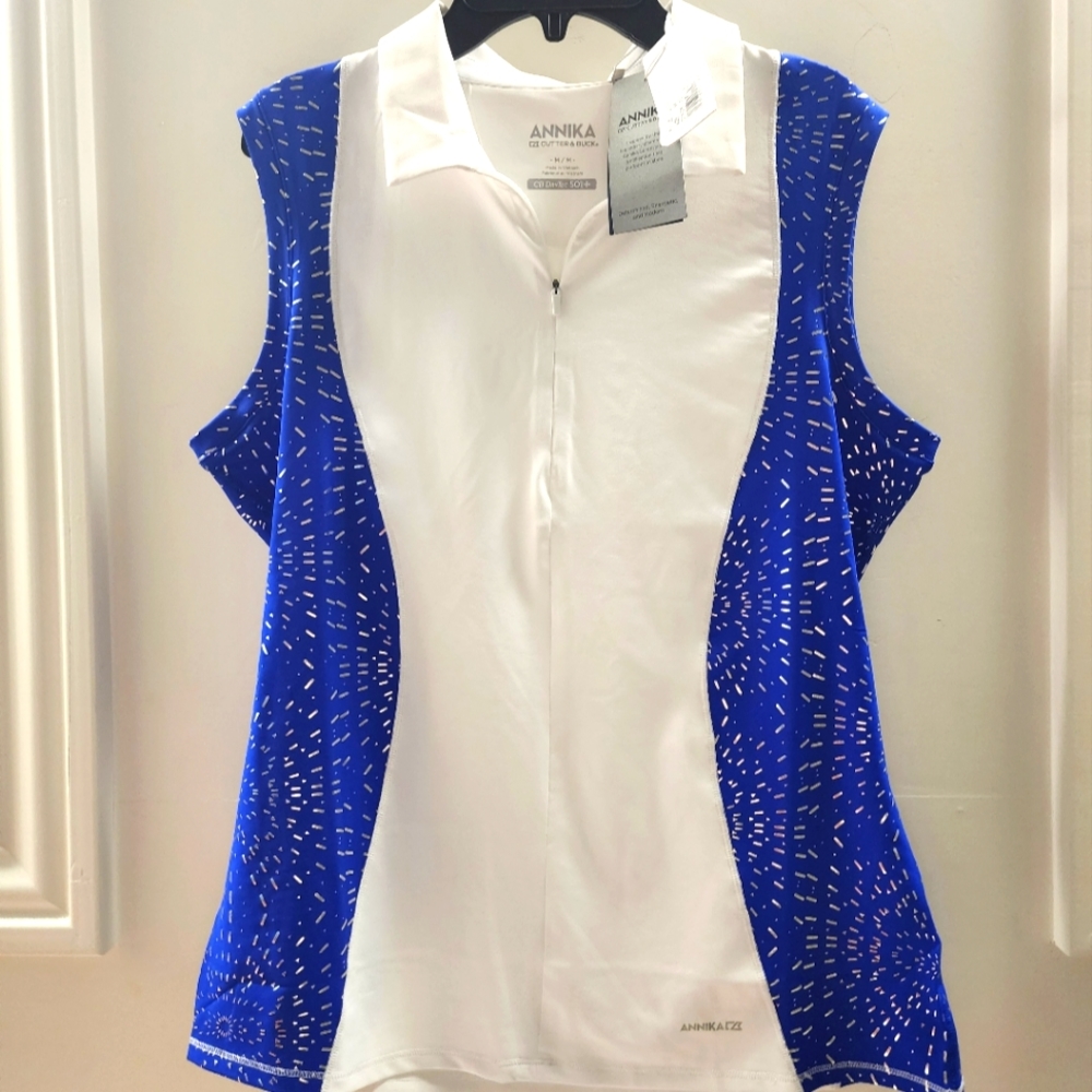 Cutter & Buck Annika Polo short sleeve Medium Women's Blue White New!